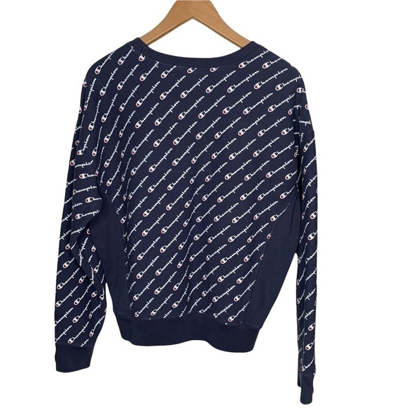 Champion Womens Reverse Weave Logo Print Sweatshirt Large Navy pullover - Picture 3 of 6